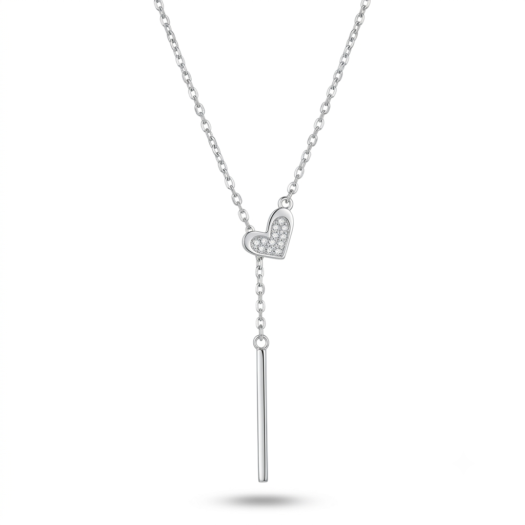 925 Sterling Silver Pavé Heart Drop Necklace for Women | TOSHINI