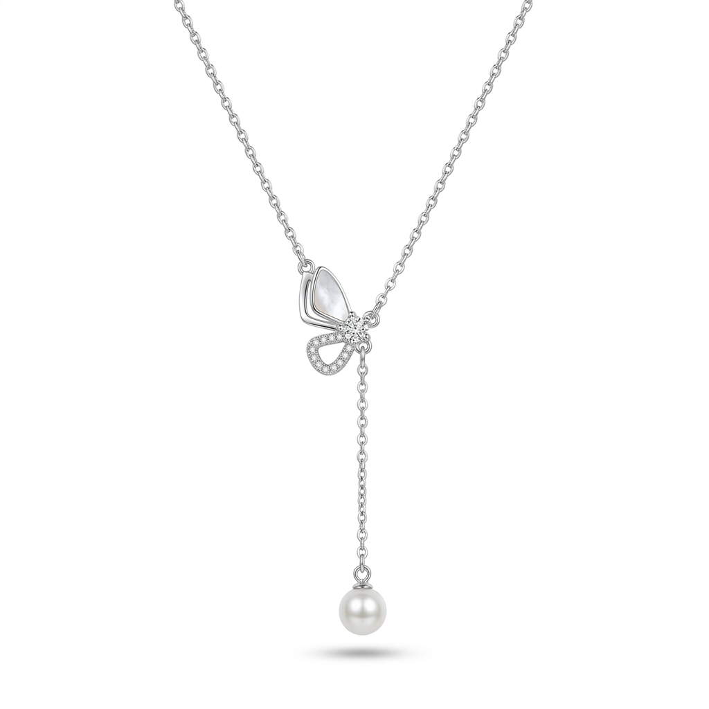 925 Sterling Silver Mother of Pearl & Pearl Drop Y Necklace for Women | TOSHINI