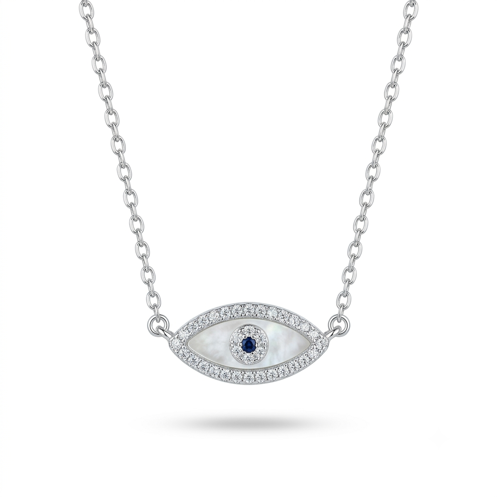 925 Sterling Silver Evil Eye Mother of Pearl Necklace for Women | TOSHINI