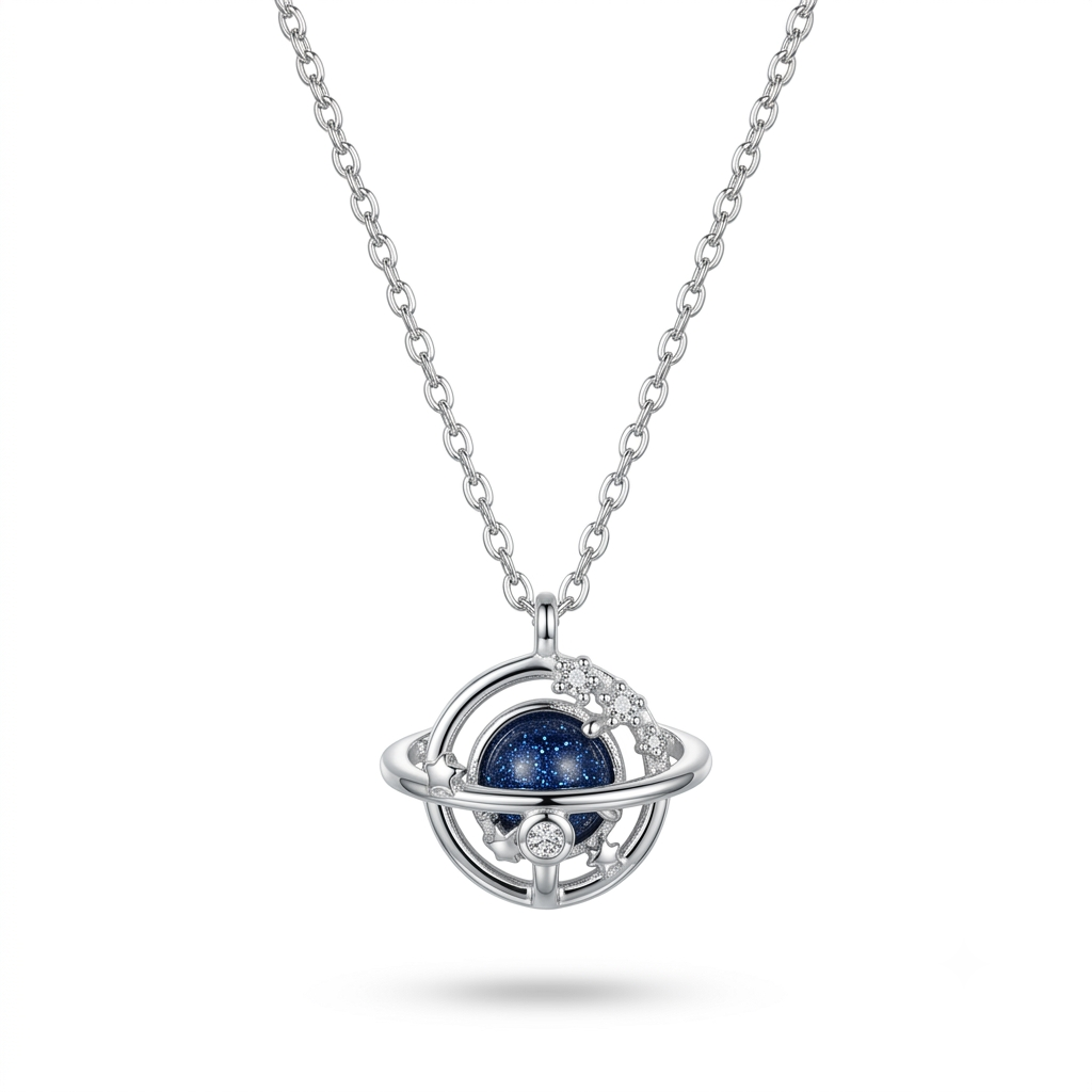 925 Sterling Silver Celestial Galaxy Planet Pendant Necklace for Women | TOSHINI