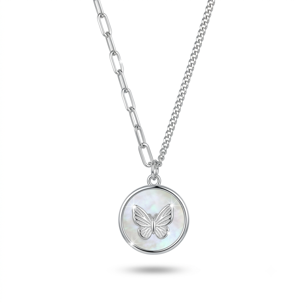 925 Sterling Silver Butterfly Mother of Pearl Pendant Necklace for Women | TOSHINI