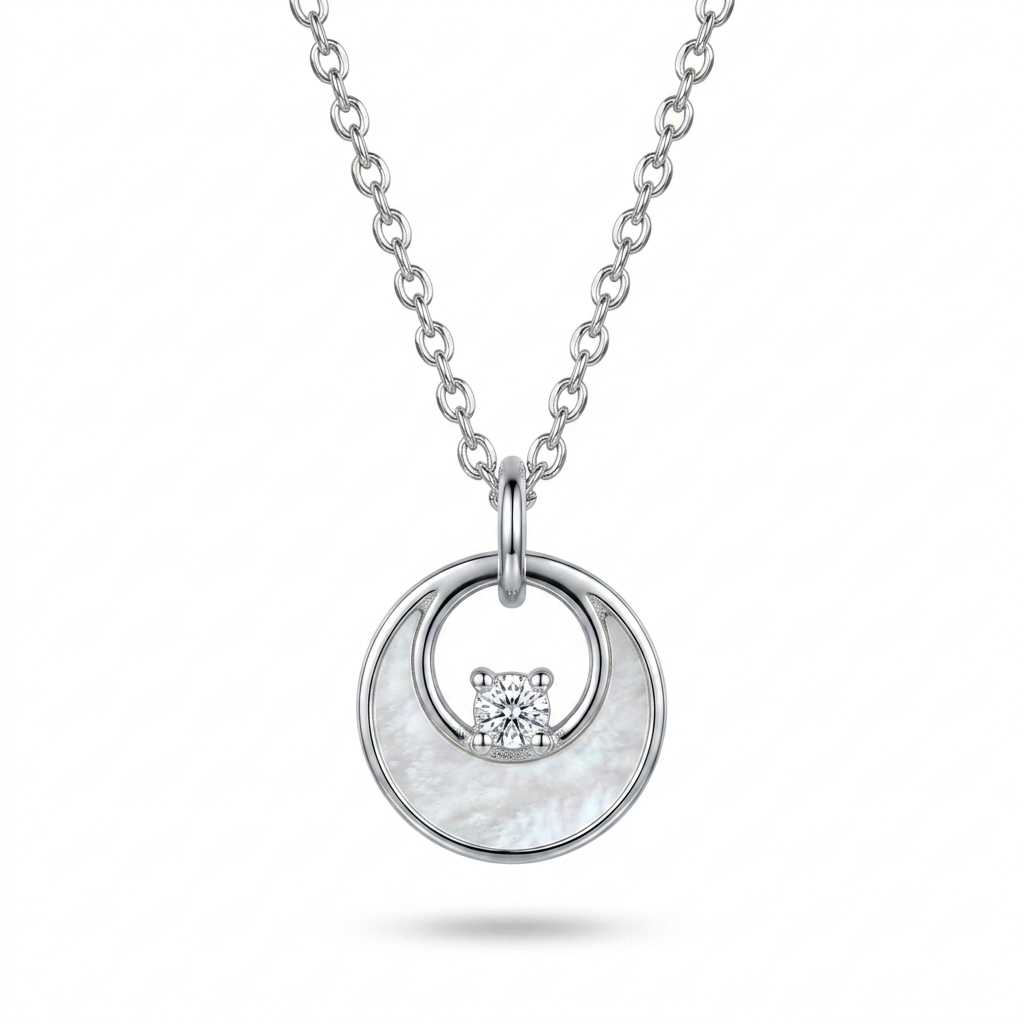 925 Sterling Silver Mother of Pearl Circle Pendant Necklace for Women | TOSHINI