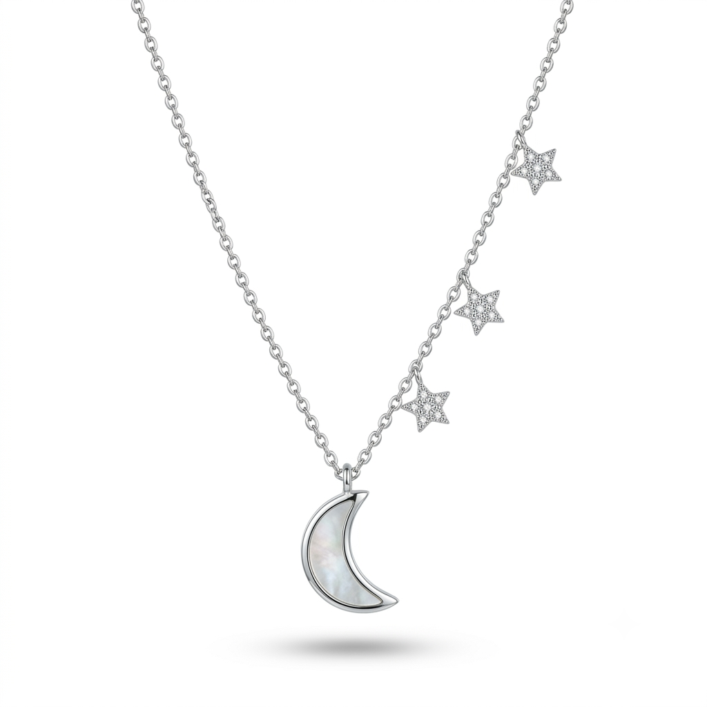 925 Sterling Silver Celestial Moon & Star Charm Necklace for Women | TOSHINI
