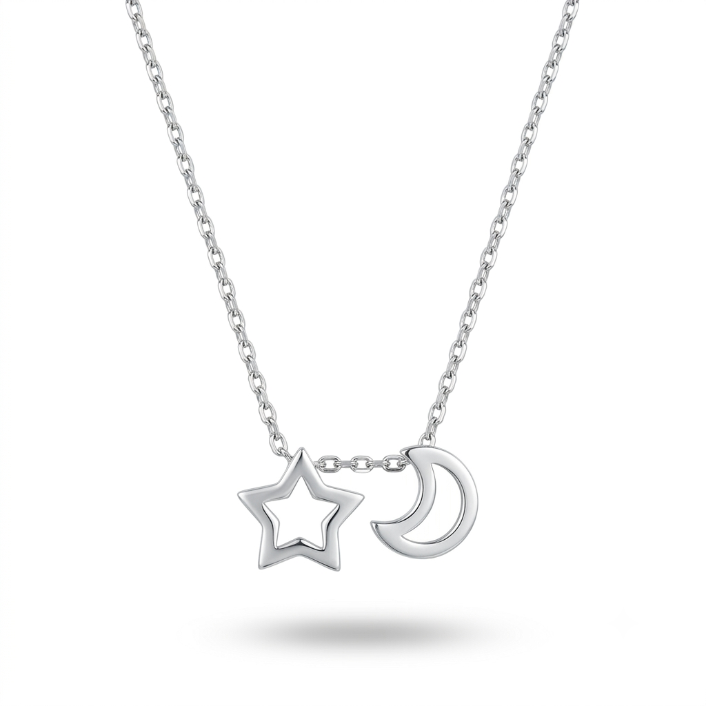 925 Sterling Silver Celestial Star & Moon Pendant Necklace for Women | TOSHINI