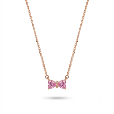 925 Sterling Silver Pink CZ Bow Pendant Necklace for Women | TOSHINI