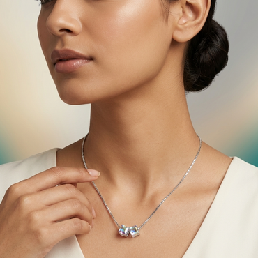 925 Sterling Silver Aurora Crystal Duo Pendant Necklace for Women | TOSHINI