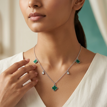 925 Sterling Silver Green Clover Layered Charm Necklace for Women | TOSHINI