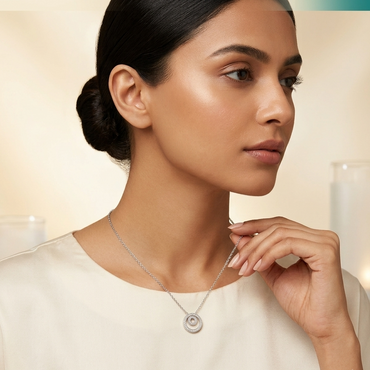 925 Sterling Silver Pavé Double Circle Pendant Necklace for Women | TOSHINI
