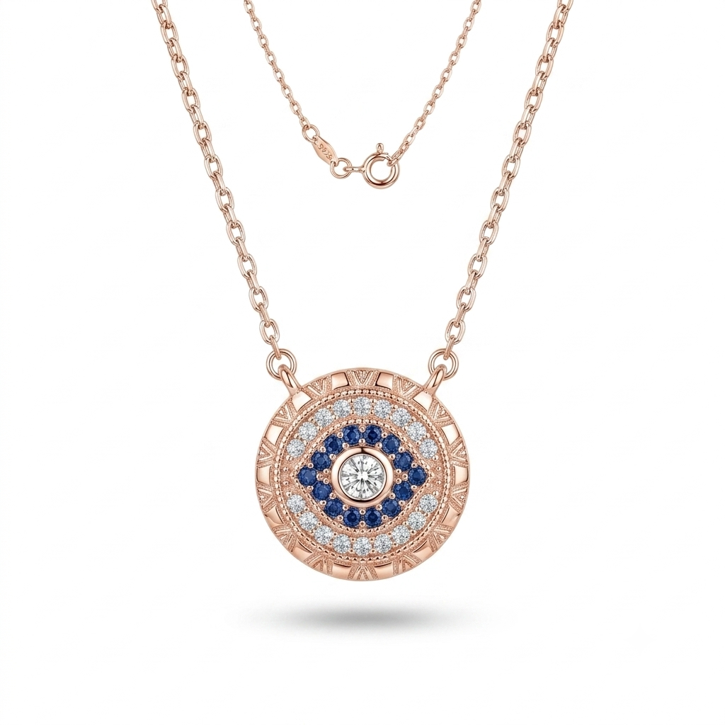 925 Sterling Silver Evil Eye Medallion Pendant Necklace for Women | TOSHINI