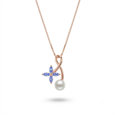 925 Sterling Silver Blue Gemstone Pearl Necklace | TOSHINI
