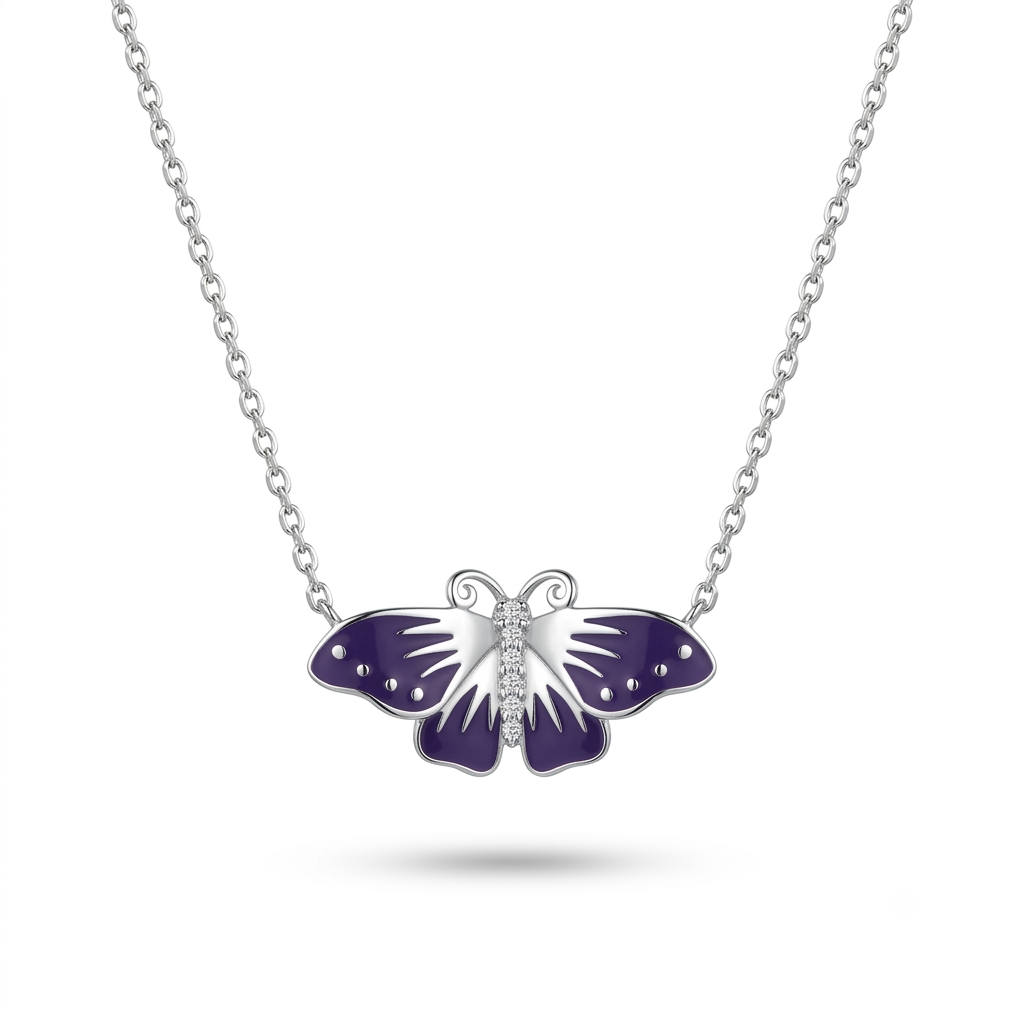 925 Sterling Silver Purple Butterfly Pendant Necklace for Women | TOSHINI