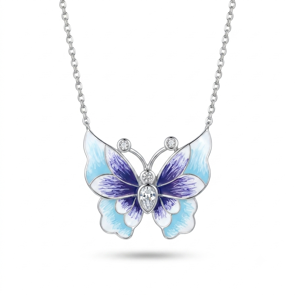 925 Sterling Silver Blue Butterfly Pendant Necklace for Women | TOSHINI