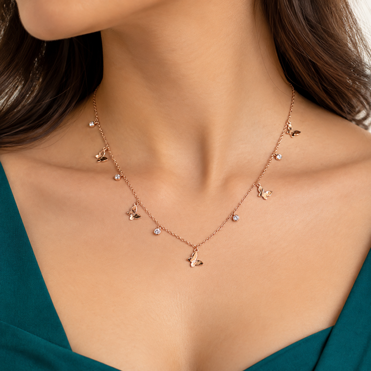 925 Sterling Silver Butterfly Charm Necklace with Crystal Accents for Women | TOSHINI