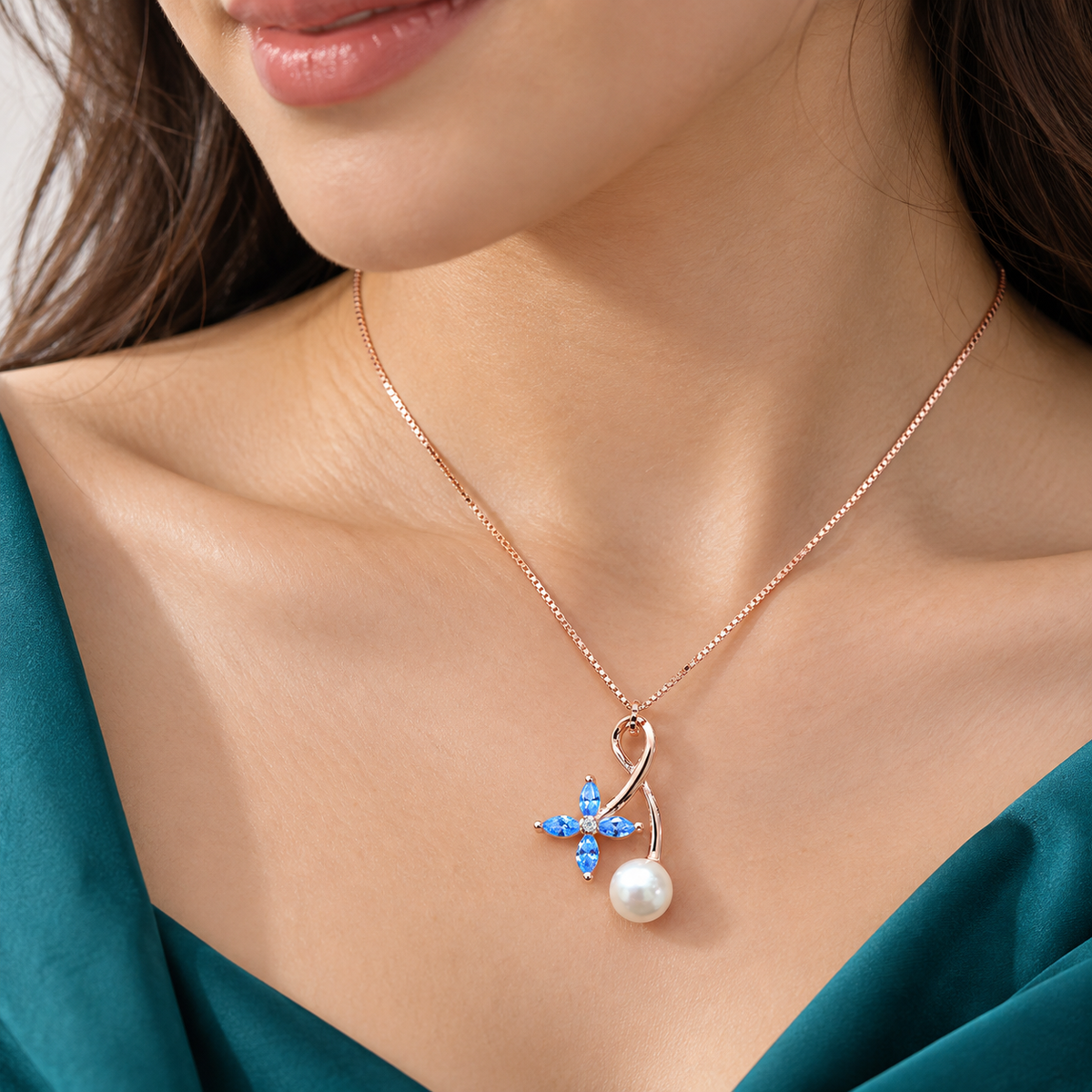 925 Sterling Silver Blue Gemstone Pearl Necklace | TOSHINI