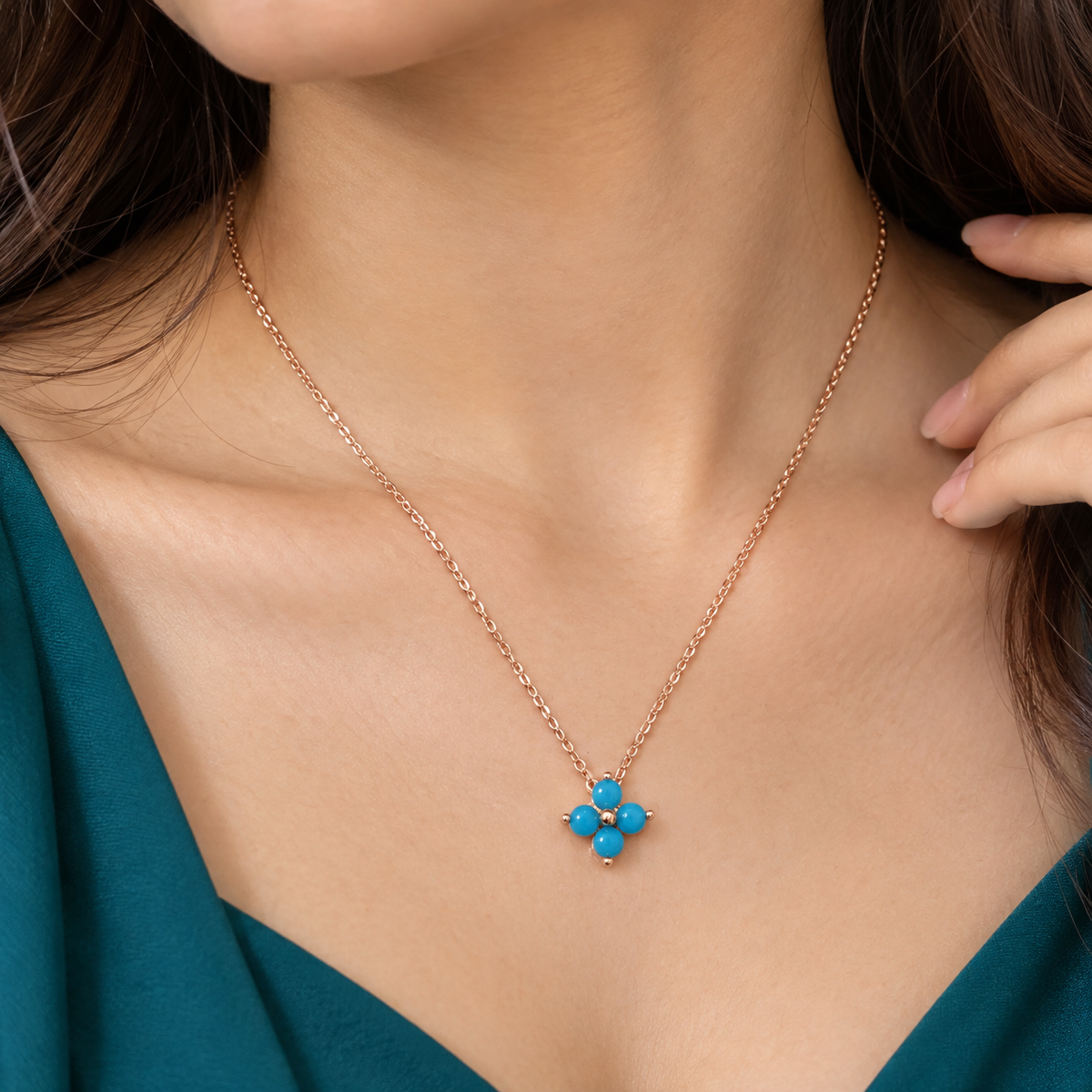 925 Sterling Silver Turquoise Floral Pendant Necklace for Women | TOSHINI