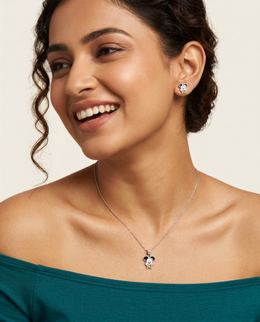 925 Sterling Silver Enamel Cartoon Character Pendant Necklace & Stud Earrings Set for Women | TOSHINI