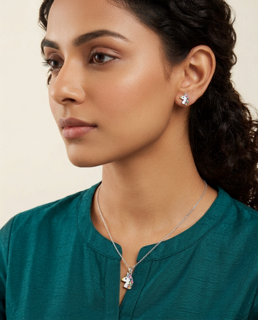 925 Sterling Silver Enamel Unicorn Pendant Necklace & Stud Earrings Set for Women | TOSHINI