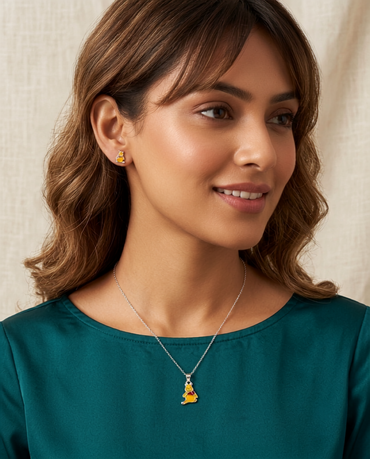 925 Sterling Silver Playful Bear Enamel Pendant Necklace & Studs Earing for Women | TOSHINI