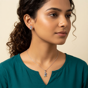 925 Sterling Silver Cartoon Duck Pendant Necklace & Stud Earrings Set for Women | TOSHINI