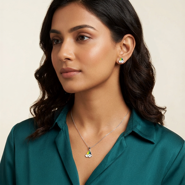 925 Sterling Silver Smiling Rainbow Cloud Pendant Necklace & Stud Earrings Set for Women | TOSHINI
