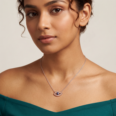 925 Sterling Silver Evil Eye Pendant Necklace for Women | Rose Gold Finish | TOSHINI