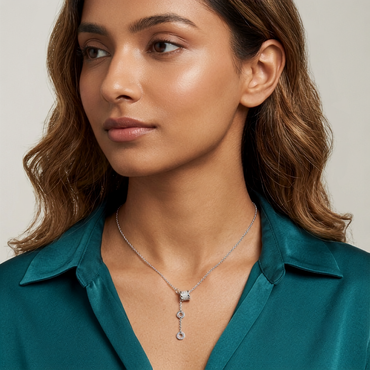 925 Sterling Silver Interlocking Barrel and Drop Disk Lariat Necklace for Women | TOSHINI