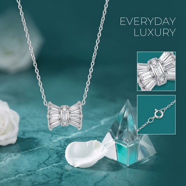 925 Sterling Silver Pavé Bow Pendant Necklace for Women | TOSHINI