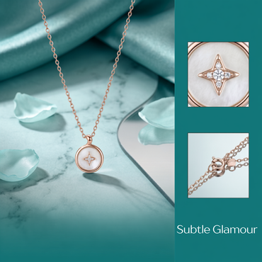 Hallmarked 925 Sterling Silver Rose Gold Celestial Star Disc Pendant Necklace for Women | TOSHINI