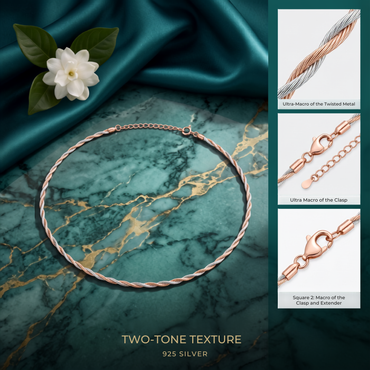 925 Sterling Silver Twisted Two Tone Rope Chain Necklace for Women | TOSHINI