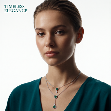 925 Sterling Silver Green Layered Drop Necklace | TOSHINI