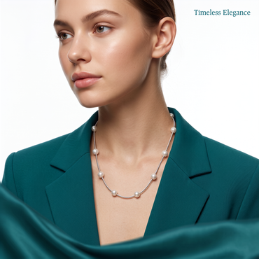 925 Sterling Silver Station Pearl Necklace for Women | TOSHINI