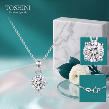 925 Sterling Silver Classic Solitaire Small Pendant Gram Necklace for Women | TOSHINI