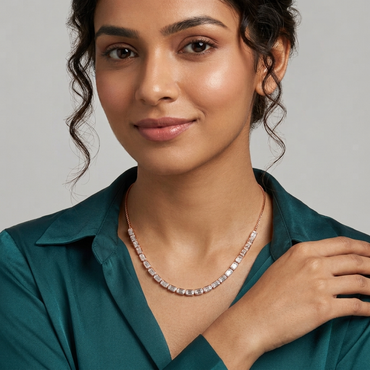 925 Sterling Silver Rose Gold Baguette Station Necklace for Women | TOSHINI