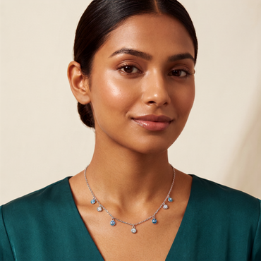 925 Sterling Silver Evil Eye Charm Station Necklace for Women | TOSHINI