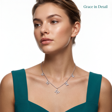 925 Sterling Silver Butterfly Charm Station Necklace for Women | TOSHINI