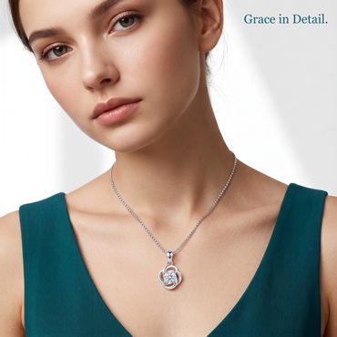 925 Sterling Silver Floral Halo Solitaire Pendant Necklace for Women | TOSHINI