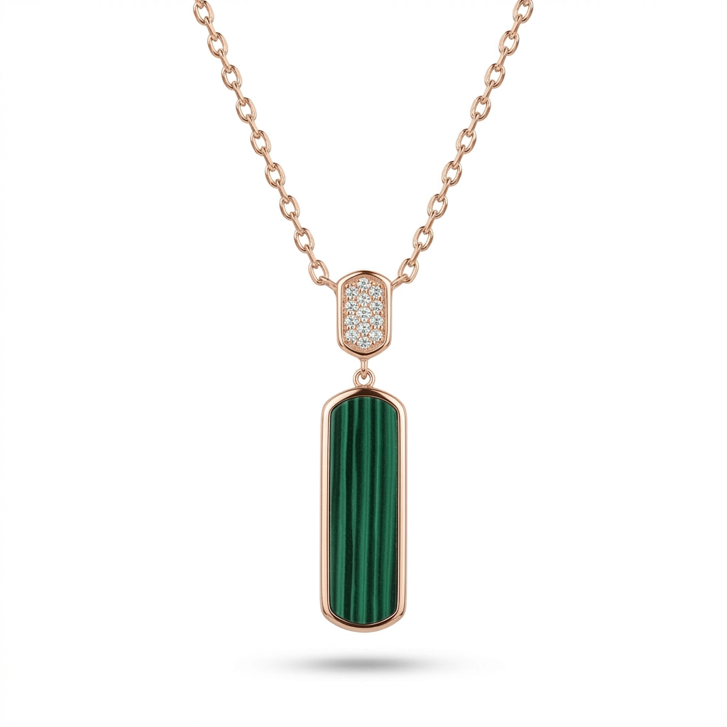 Hallmarked 925 Silver Elysian Malachite Bar Pendant Necklace | TOSHINI