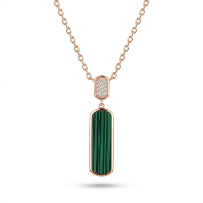 Hallmarked 925 Silver Elysian Malachite Bar Pendant Necklace | TOSHINI