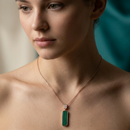 Hallmarked 925 Silver Elysian Malachite Bar Pendant Necklace | TOSHINI
