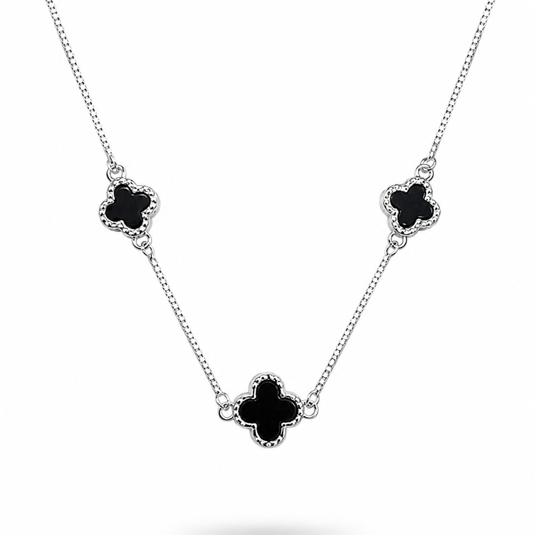 925 Sterling Silver Black Clover Station Necklace for Women | TOSHINI