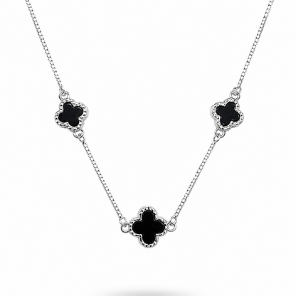 925 Sterling Silver Black Clover Station Necklace for Women | TOSHINI