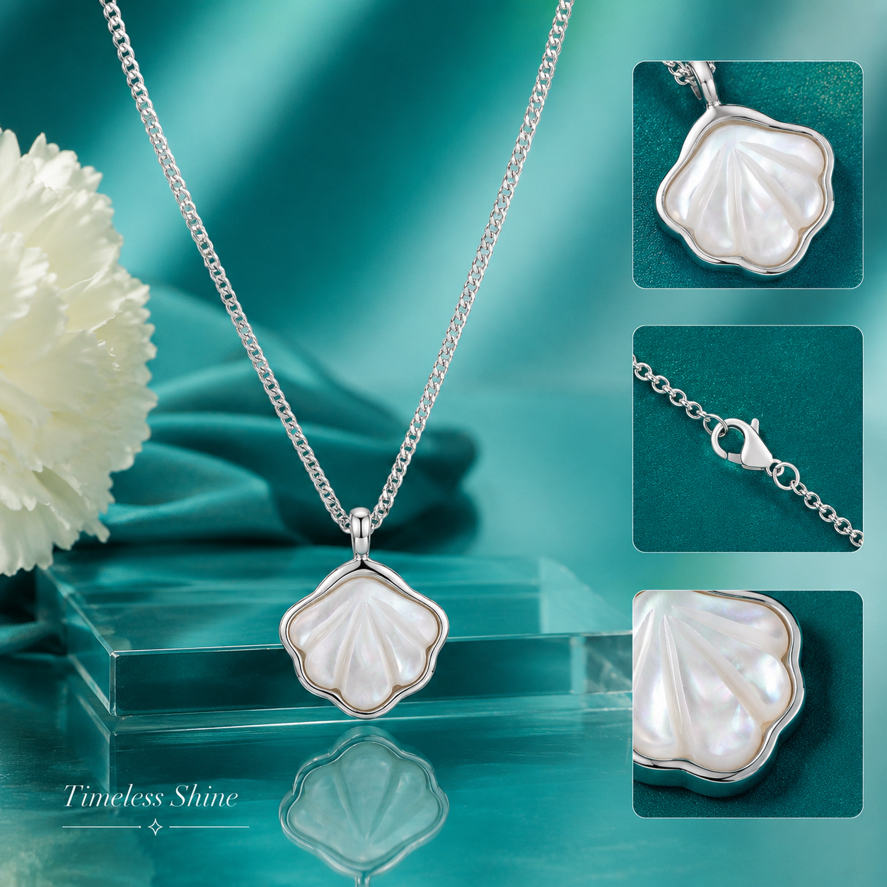 Hallmarked 925 Sterling Silver Pearl Blossom Necklace