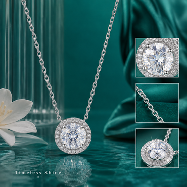 925 Sterling Silver Halo Solitaire Necklace | TOSHINI