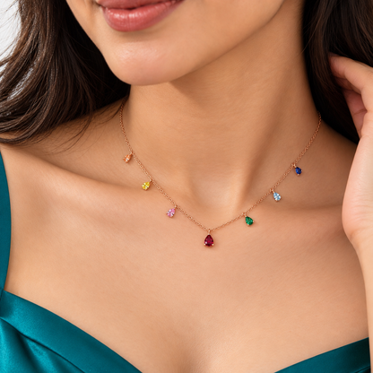 925 Silver Multicolour Gemstone Drop Necklace for Women | TOSHINI