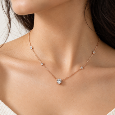925 Sterling Silver Rose Gold Finish Solitaire Necklace with White Stone Accents for Women | TOSHINI