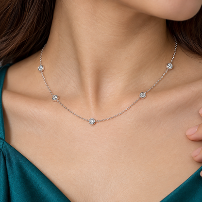 925 Sterling Silver CZ Station Necklace for Women | TOSHINI