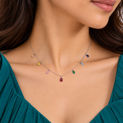 925 Silver Multicolour Gemstone Drop Necklace for Women | TOSHINI
