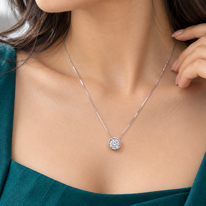 925 Sterling Silver Round Solitaire Pendant Necklace for Women | TOSHINI