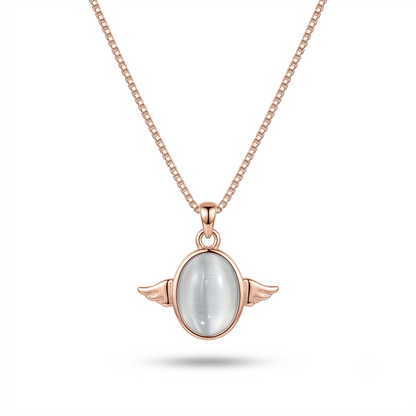 925 Sterling Silver Rose Gold Winged Cat's Eye Oval Pendant Necklace for Women | TOSHINI