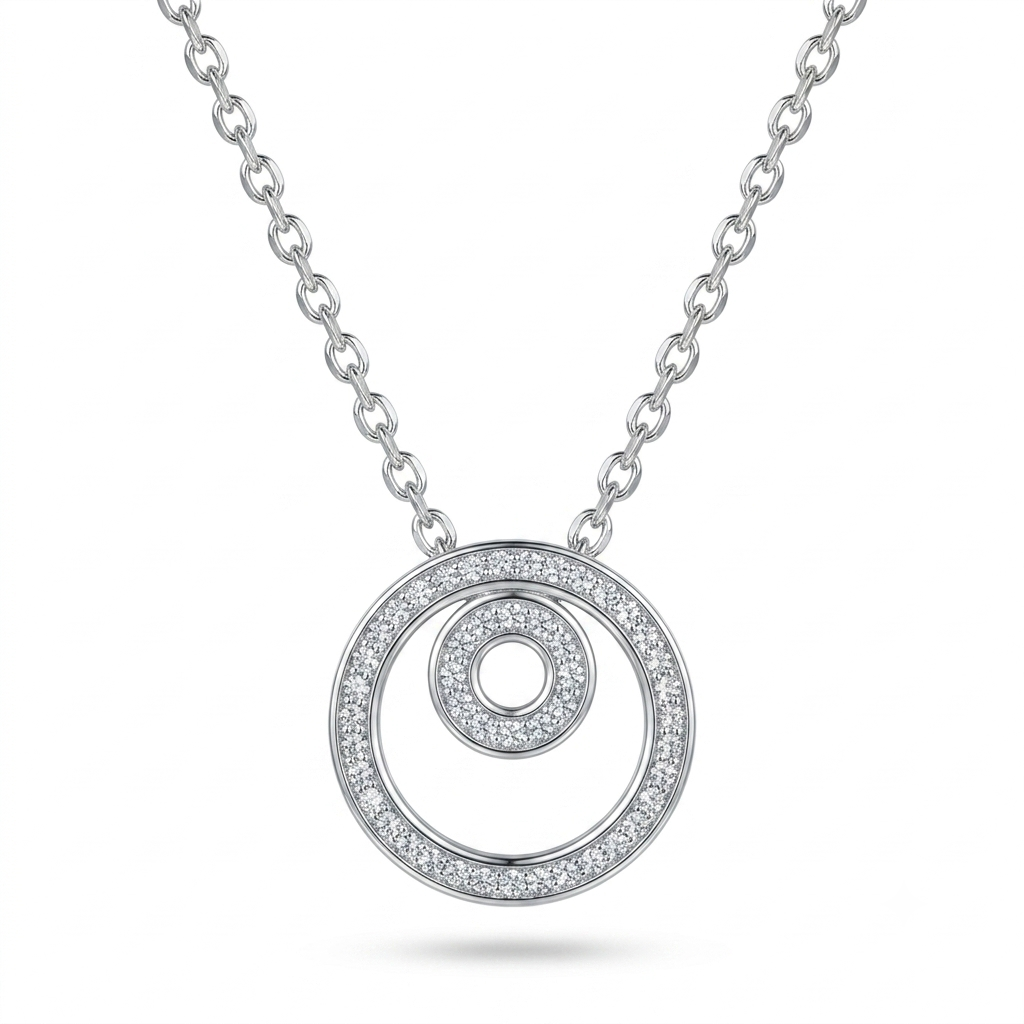925 Sterling Silver Pavé Double Circle Pendant Necklace for Women | TOSHINI